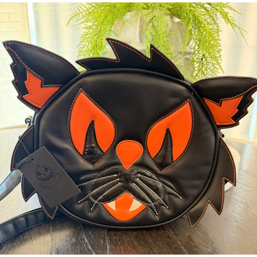 Pumpkin Kult Love Pain and Stitches Black Cat Crossbody Bag Halloween Goth New